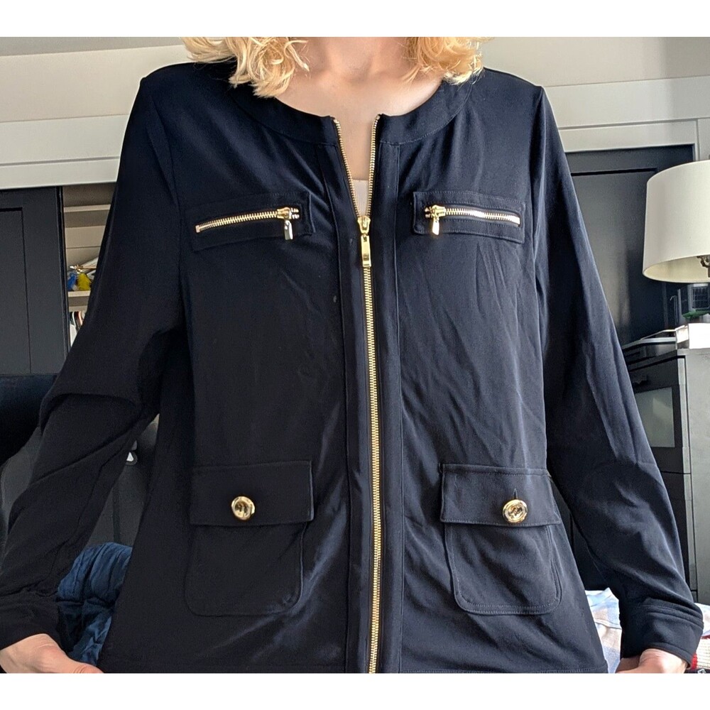 Boston Proper Women's Black Full Zip Collared Knit Jacket w/ Pockets Size XL